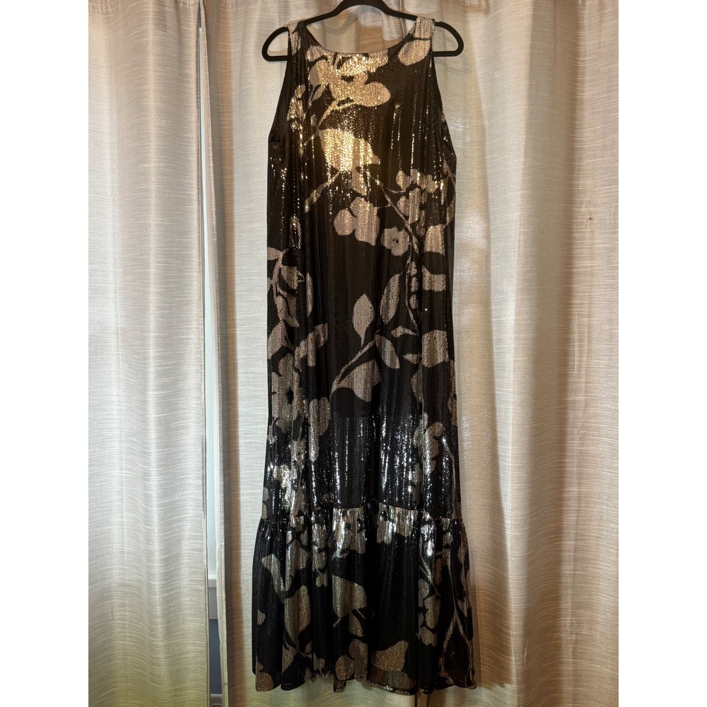 La DoubleJ Paillettes Soiree Dress Winter Jasmine Sz XL Black Silver Sequin NWT